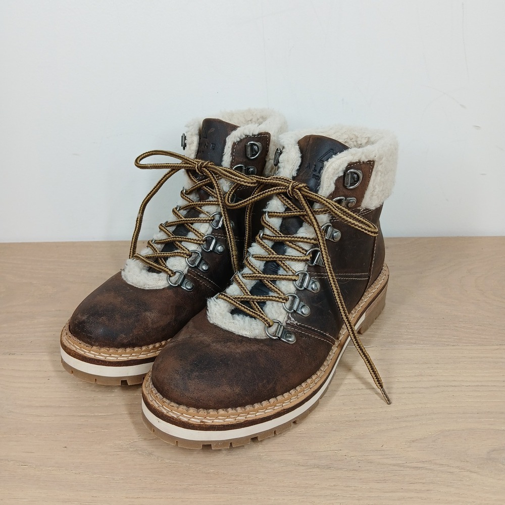 Alpine Design Hiking Boots Womens 6 Brown Leather Faux Fur Winter Gorpcore